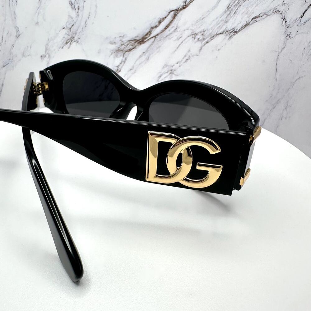 New Dolce & Gabbana Sunglasses Black Oval Acetate Gold Metal DG Gray Lens - Picture 15 of 16